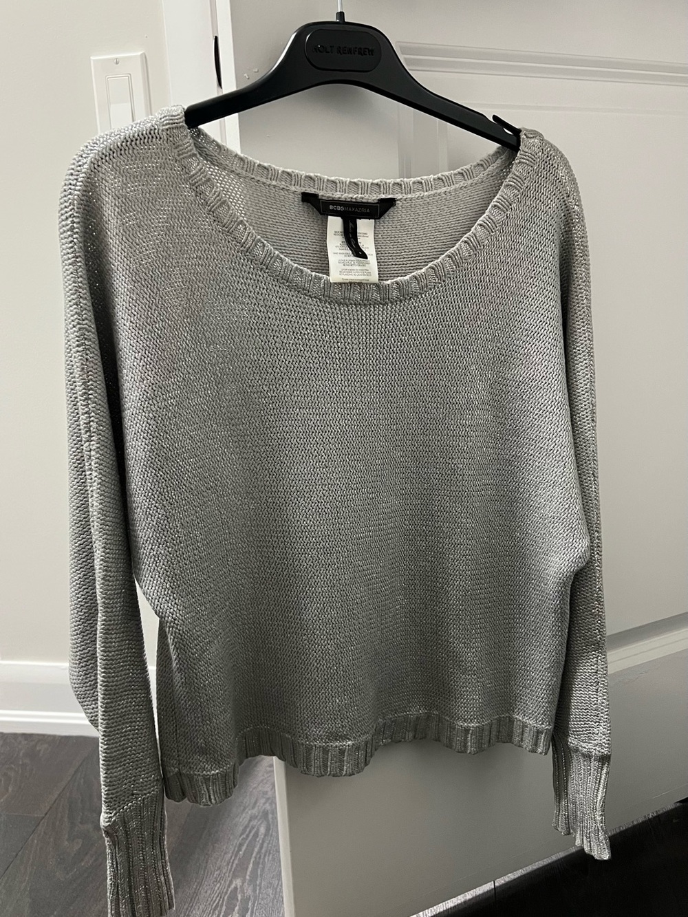BCBGMaxAzria Light Silver Gray Crewneck Knit Sweater